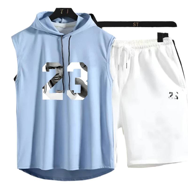 New Summer Men's Two Piece Set CasualT-Shirt and Shorts Set Mens Sports Suit Fashion Short Sleeve Tracksuit Hooded T-shirt