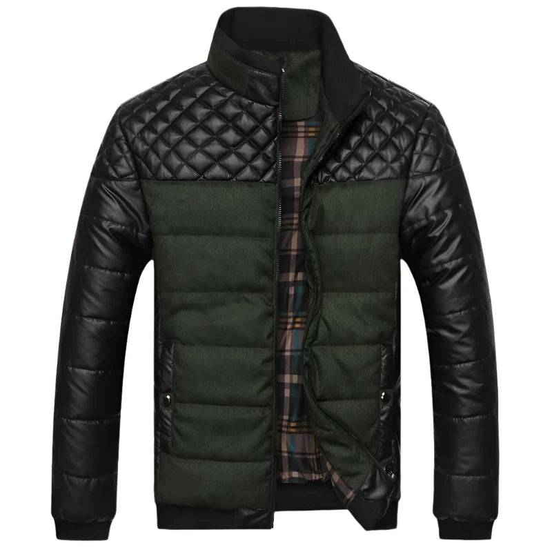 DIMUSI Winter Men Parkas Fashion Mens Cotton Thick Padded Jackets Male Casual PU Patchwork Design Outerwear Coats Clothing YA745