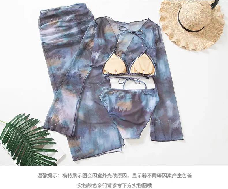 
                  
                    Hotsweet French Style Vacation Swimsuit 2024 Summer Women New Sexy Spicy Girl Tie Dye Bikini Four Piece Set Slim Fit Split Skirt
                  
                