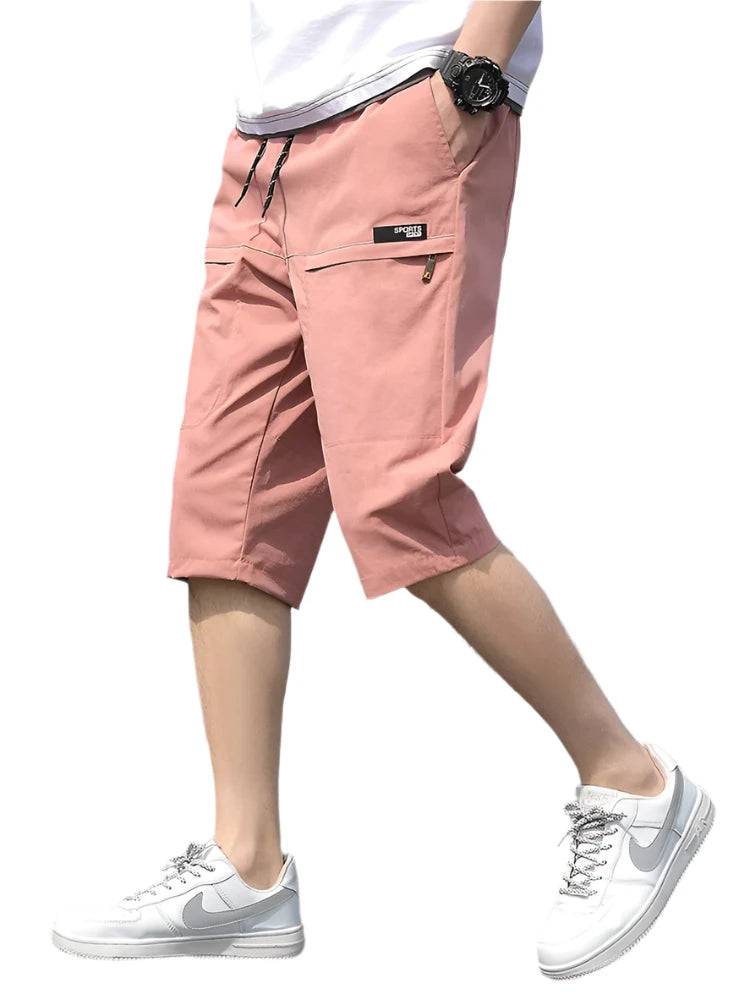 Plus Size Summer Capris Pants Men Breathable Light Cool Calf-Length Short Sweatpants 3/4 Straight Loose Casual Cropped Trousers