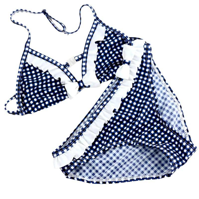 Summer Children's Two Pieces Swimsuit Girls Cute Swimwear Kids Infant Lovely Plaid Princess Bikini Suits For Big Girl 6-16Y