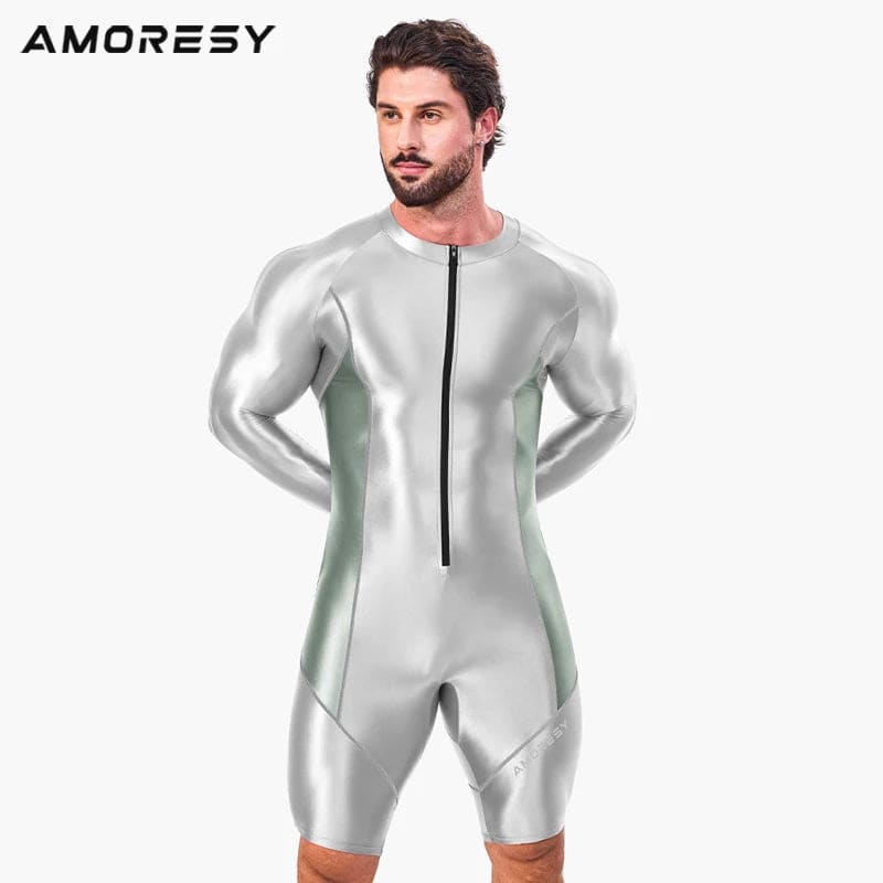 
                  
                    Japanese Swimsuit Man Sexy Satin Shiny Glossy Body Suit Cycling Smooth Tight Running Sports Fitness jumpsuits Swimming Pants
                  
                