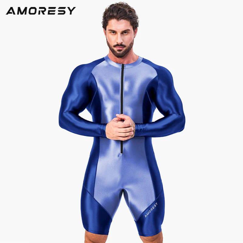 
                  
                    Japanese Swimsuit Man Sexy Satin Shiny Glossy Body Suit Cycling Smooth Tight Running Sports Fitness jumpsuits Swimming Pants
                  
                