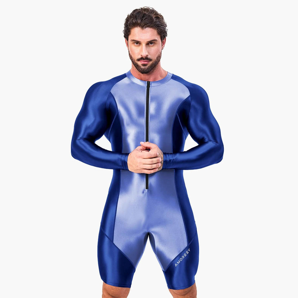 
                  
                    Japanese Swimsuit Man Sexy Satin Shiny Glossy Body Suit Cycling Smooth Tight Running Sports Fitness jumpsuits Swimming Pants
                  
                