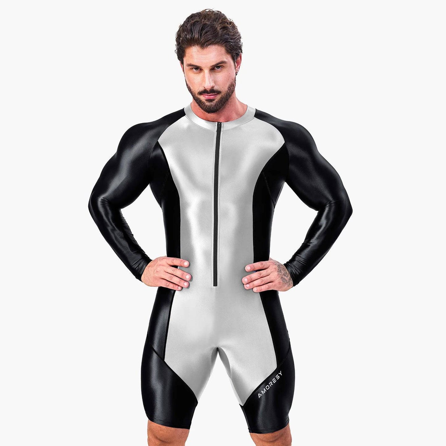 
                  
                    Japanese Swimsuit Man Sexy Satin Shiny Glossy Body Suit Cycling Smooth Tight Running Sports Fitness jumpsuits Swimming Pants
                  
                