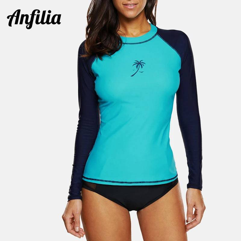 
                  
                    Anfilia Women Long Sleeve Rashguard Swimwear Rash Guard Surfing Top Colorblock Swimsuit Biking Shirt UPF50+ Beach Wear
                  
                