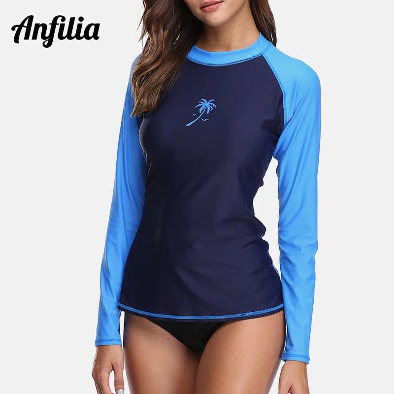 
                  
                    Anfilia Women Long Sleeve Rashguard Swimwear Rash Guard Surfing Top Colorblock Swimsuit Biking Shirt UPF50+ Beach Wear
                  
                