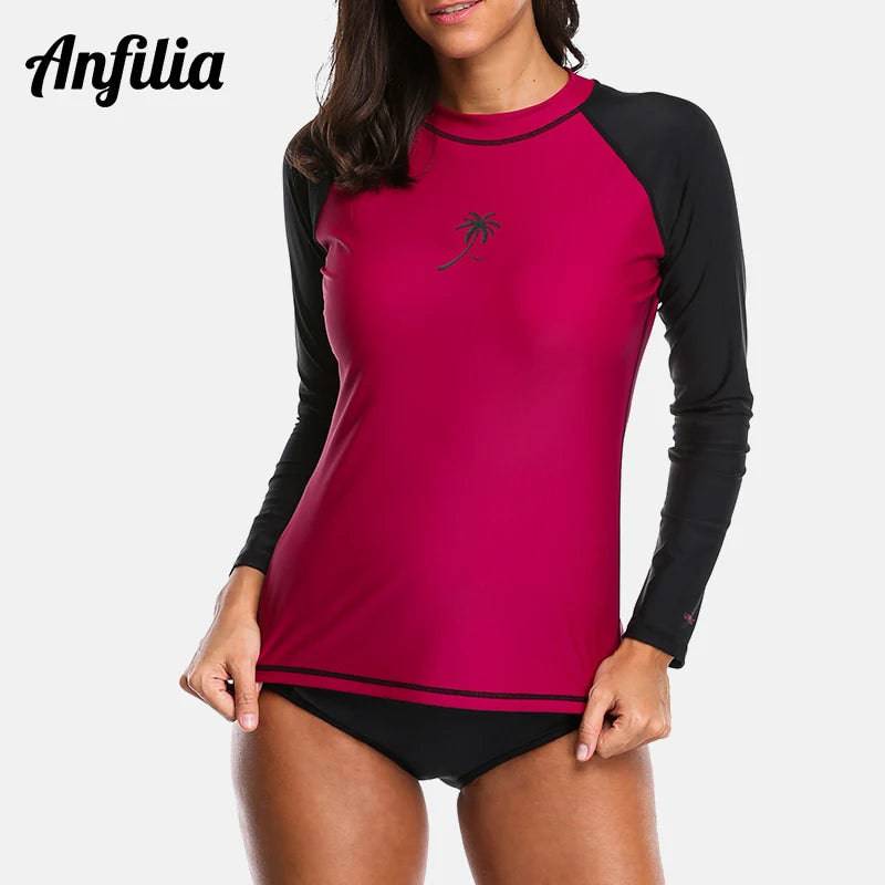 
                  
                    Anfilia Women Long Sleeve Rashguard Swimwear Rash Guard Surfing Top Colorblock Swimsuit Biking Shirt UPF50+ Beach Wear
                  
                