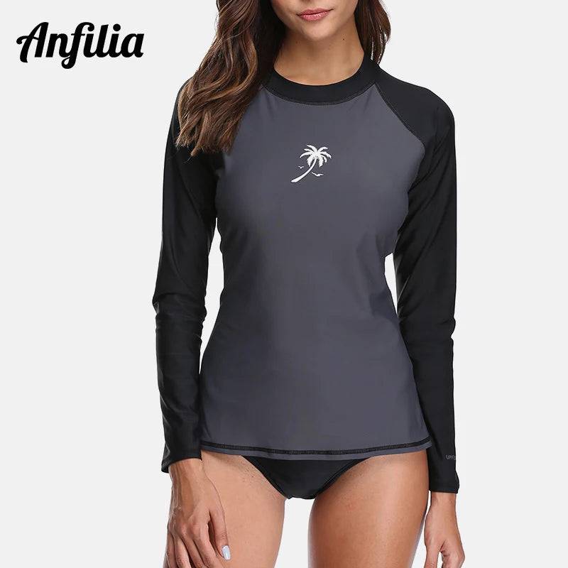 
                  
                    Anfilia Women Long Sleeve Rashguard Swimwear Rash Guard Surfing Top Colorblock Swimsuit Biking Shirt UPF50+ Beach Wear
                  
                