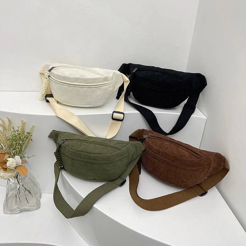 
                  
                    Casual Corduroy Belt Bags for Women Fashion Fanny Pack Female Banana Waist Bag Hip Purse Shoulder Crossbody Chest Bag Pocket
                  
                