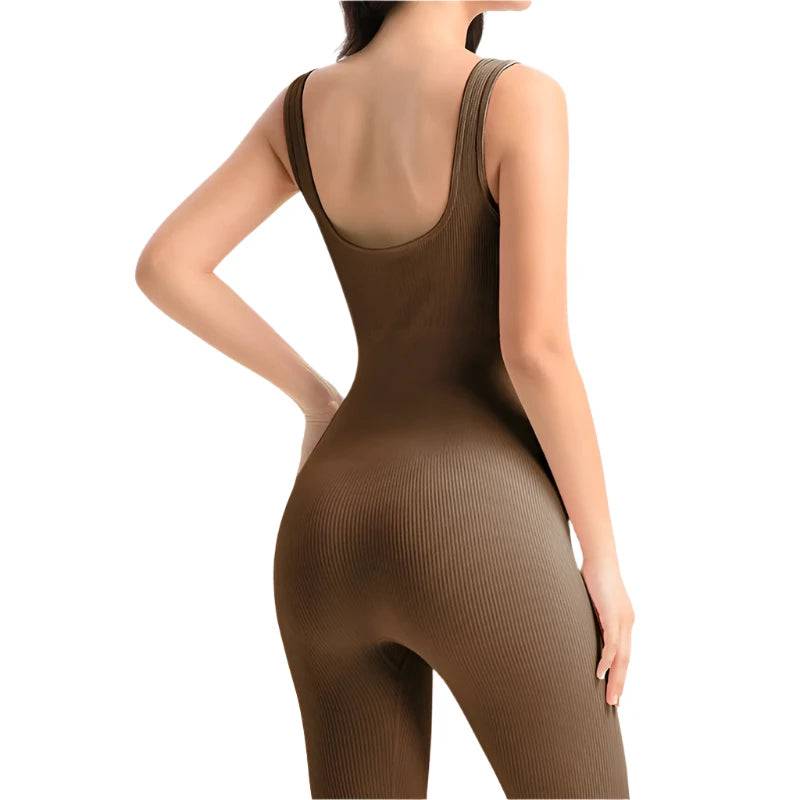 Yoga Jumpsuit Women's Yoga Set One-piece Sports Romper With Chest Pad Fitness Bodysuit Gym Seamless Ribbed Workout Sportswear