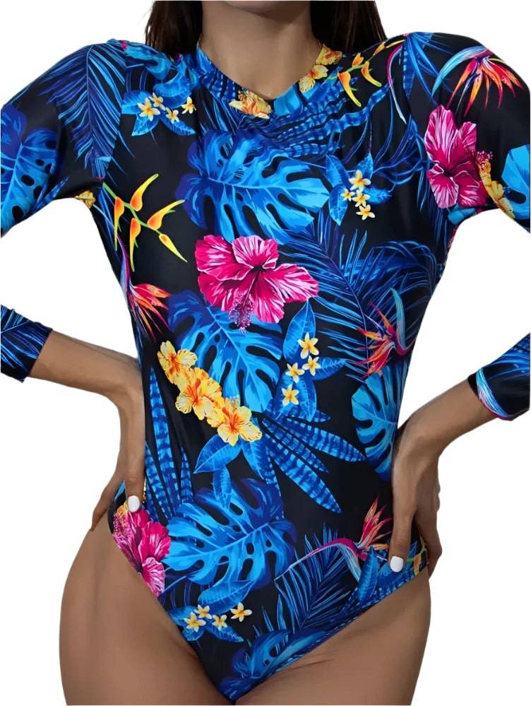 NADANBAO Women Long Sleeves One Piece Swimsuits Sexy Backless Swimwear Printing Body Suits Bathing Suit Summer Beach Wear