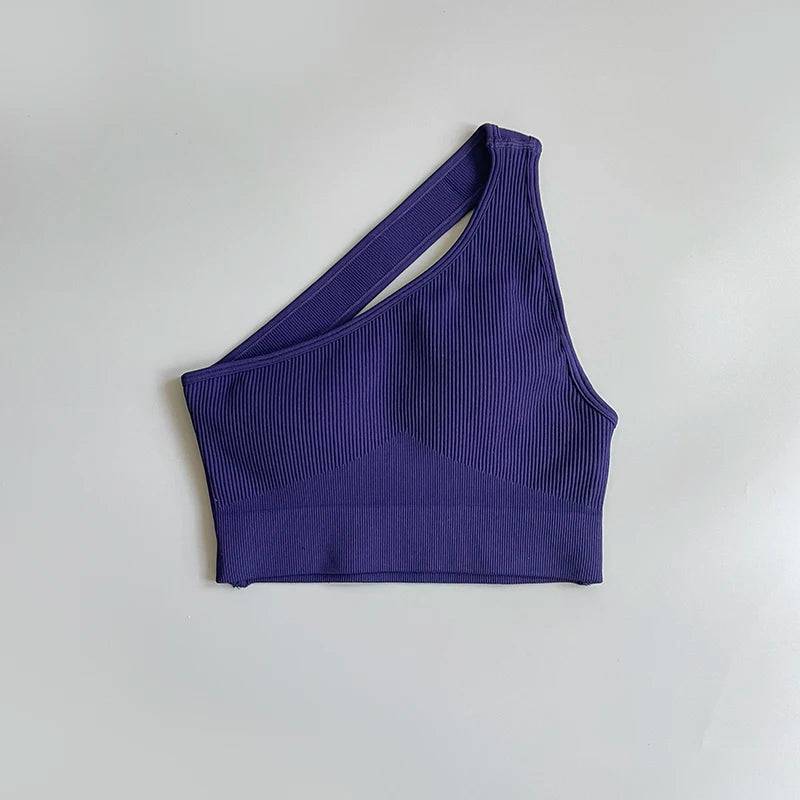 
                  
                    One Shoulder Cut Out Back Sports Bra Women Breathable Running Yoga Crop Top
                  
                