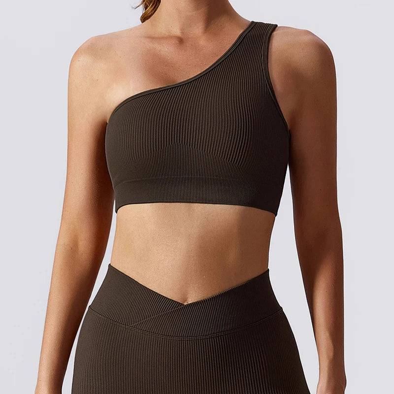 
                  
                    One Shoulder Cut Out Back Sports Bra Women Breathable Running Yoga Crop Top
                  
                