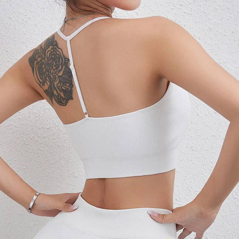 
                  
                    Seamless Ribbed Yoga Bra Woman Fitness Elastic Scoop Neck Halter Sports Bra Breathable Workout Crop Top
                  
                