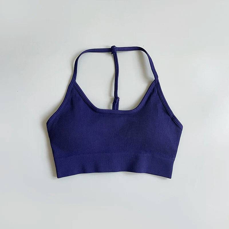 
                  
                    Seamless Ribbed Yoga Bra Woman Fitness Elastic Scoop Neck Halter Sports Bra Breathable Workout Crop Top
                  
                