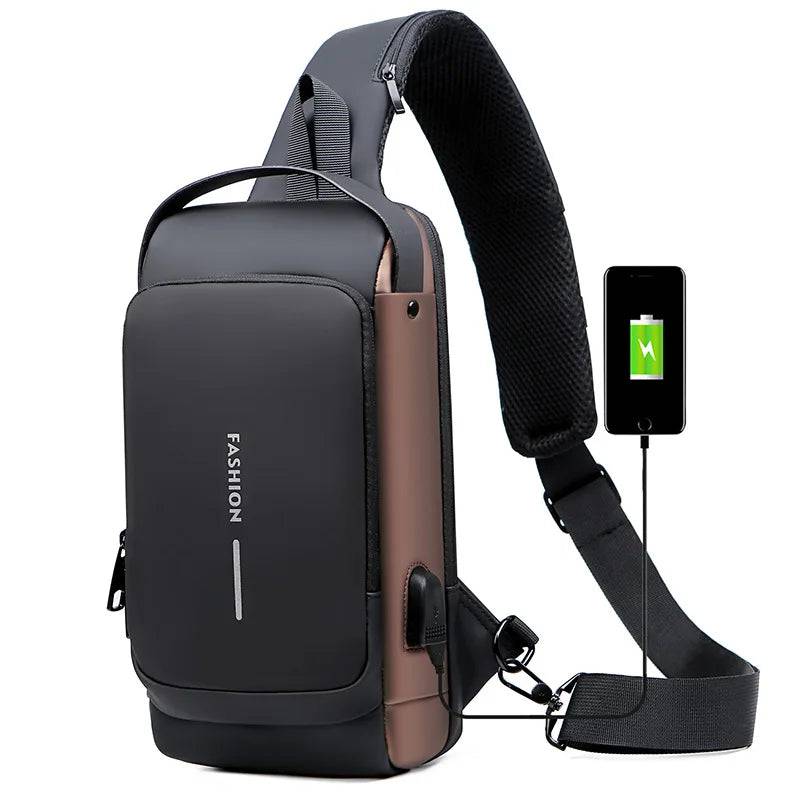 Polarshe Anti-Theft Usb Sling Chest Bags Multifunction Men's Shoulder Bag Crossbody Fashion Travel Pack Men's Motorcycle Bags