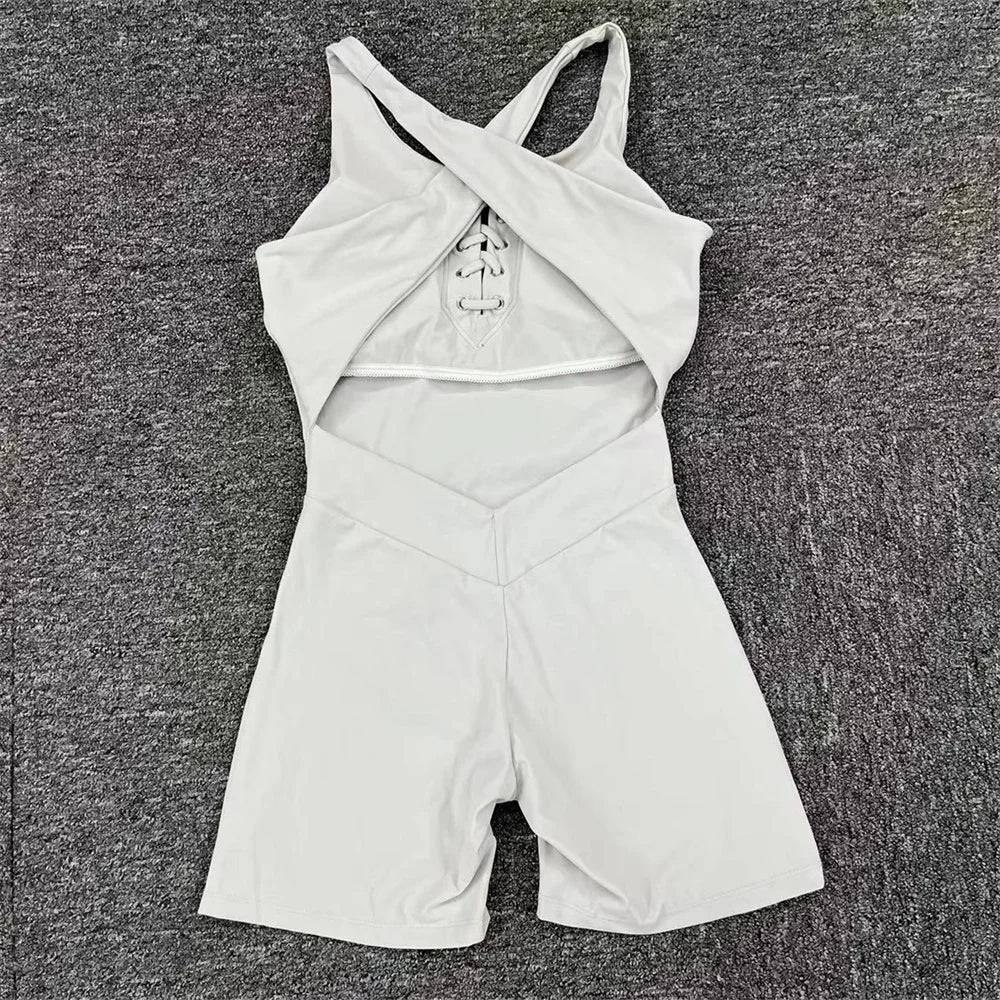 
                  
                    2024 Lycra Pad Laced Yoga Set Hip Lifting Squat Proof Shorts Sports One Piece Jumpsuit Gym Fitness Bodysuit Active Romper
                  
                