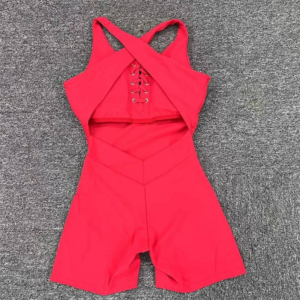 
                  
                    2024 Lycra Pad Laced Yoga Set Hip Lifting Squat Proof Shorts Sports One Piece Jumpsuit Gym Fitness Bodysuit Active Romper
                  
                