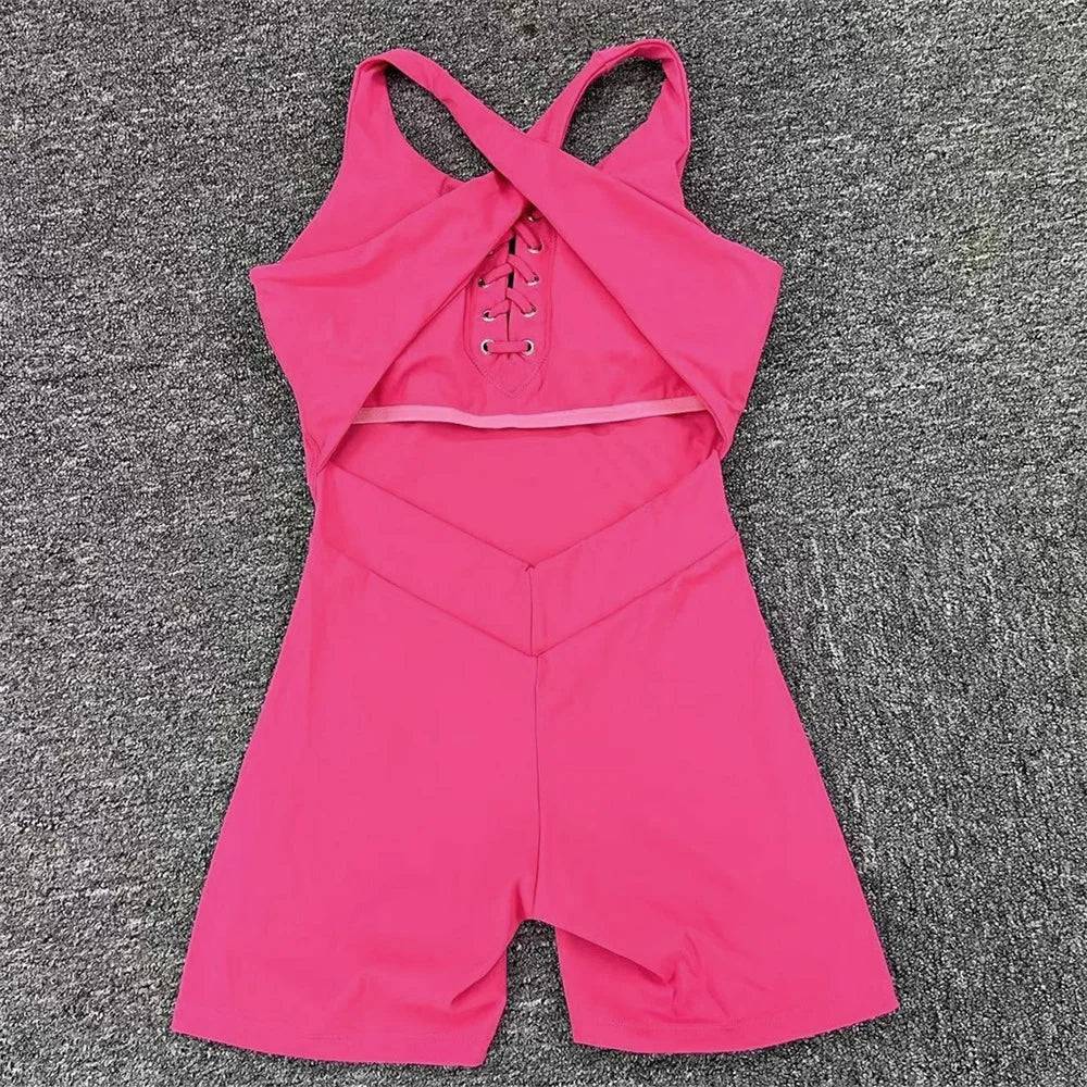 
                  
                    2024 Lycra Pad Laced Yoga Set Hip Lifting Squat Proof Shorts Sports One Piece Jumpsuit Gym Fitness Bodysuit Active Romper
                  
                