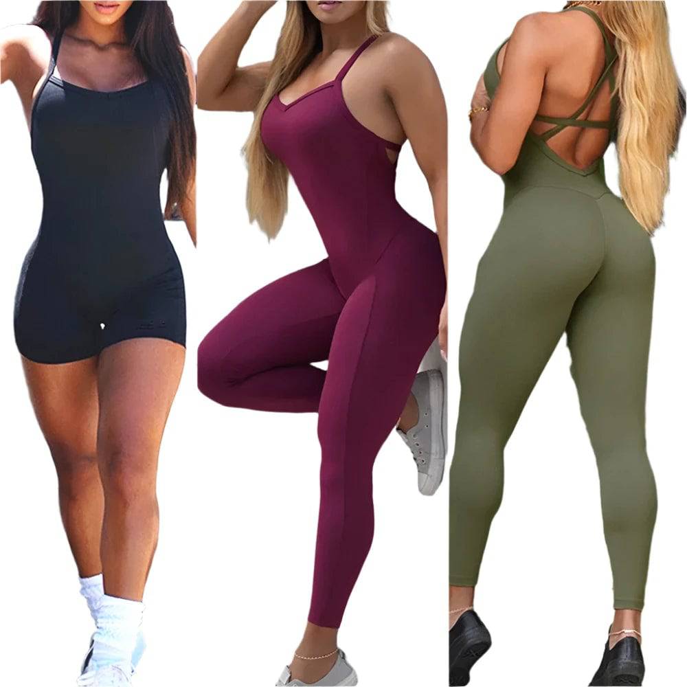 Backless Sports Woman 2023 Lycra Fitness Overalls One Piece Jumpsuit Shorts Sport Outfit Gym Workout Clothes for Women Sportwear