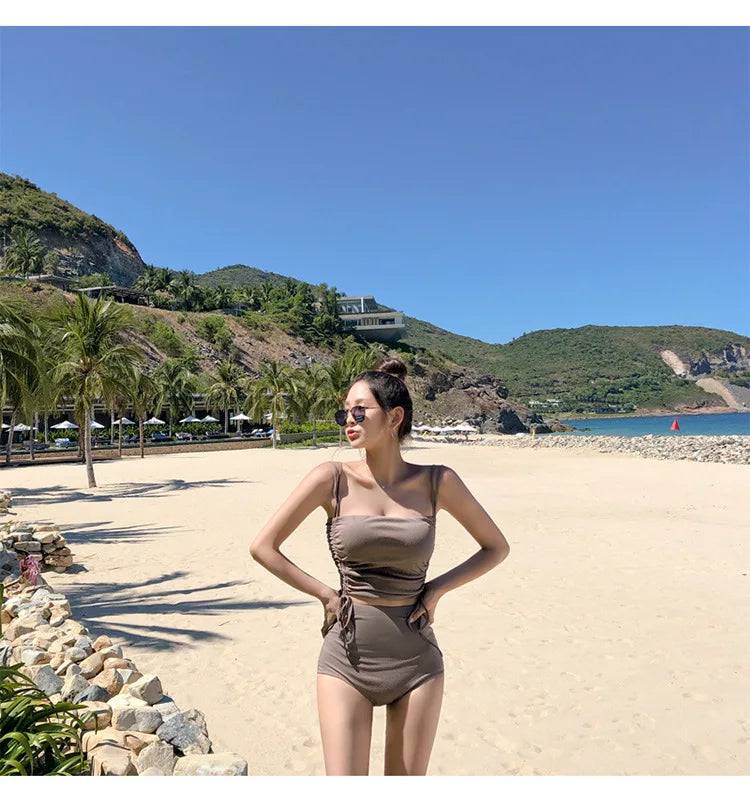 
                  
                    Korean Style High Waist Bikini Set Women Biquini Suit Two Pieces Swimwear Solid Swimsuit High Quality Beach Suit 2020
                  
                