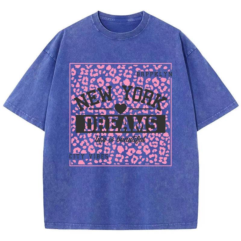 New York Dreams Printing Female T-Shirt Fashion Casual Tshirt Street Hip Hop Wash Short Sleeve Summer Comfortable Clothes