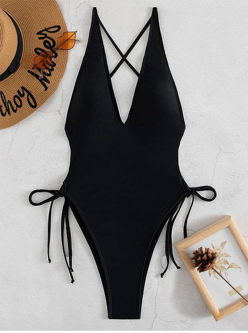 
                  
                    Sexy Deep V Neck One Piece Swimsuit Women Solid Yellow White Hollow Out Pleate Swimwear Beach Bandage Bathing Suit Monokini
                  
                