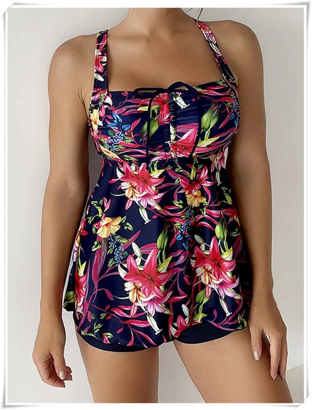 
                  
                    Drawstring Tankini Set Two Piece Swimsuit Short Women Floral Printed Swimwear Female Bathing Suit Beachwear Swimming Summer
                  
                