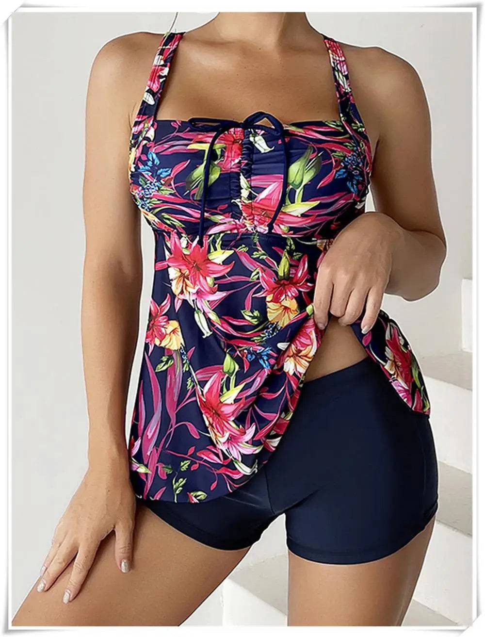 
                  
                    Drawstring Tankini Set Two Piece Swimsuit Short Women Floral Printed Swimwear Female Bathing Suit Beachwear Swimming Summer
                  
                