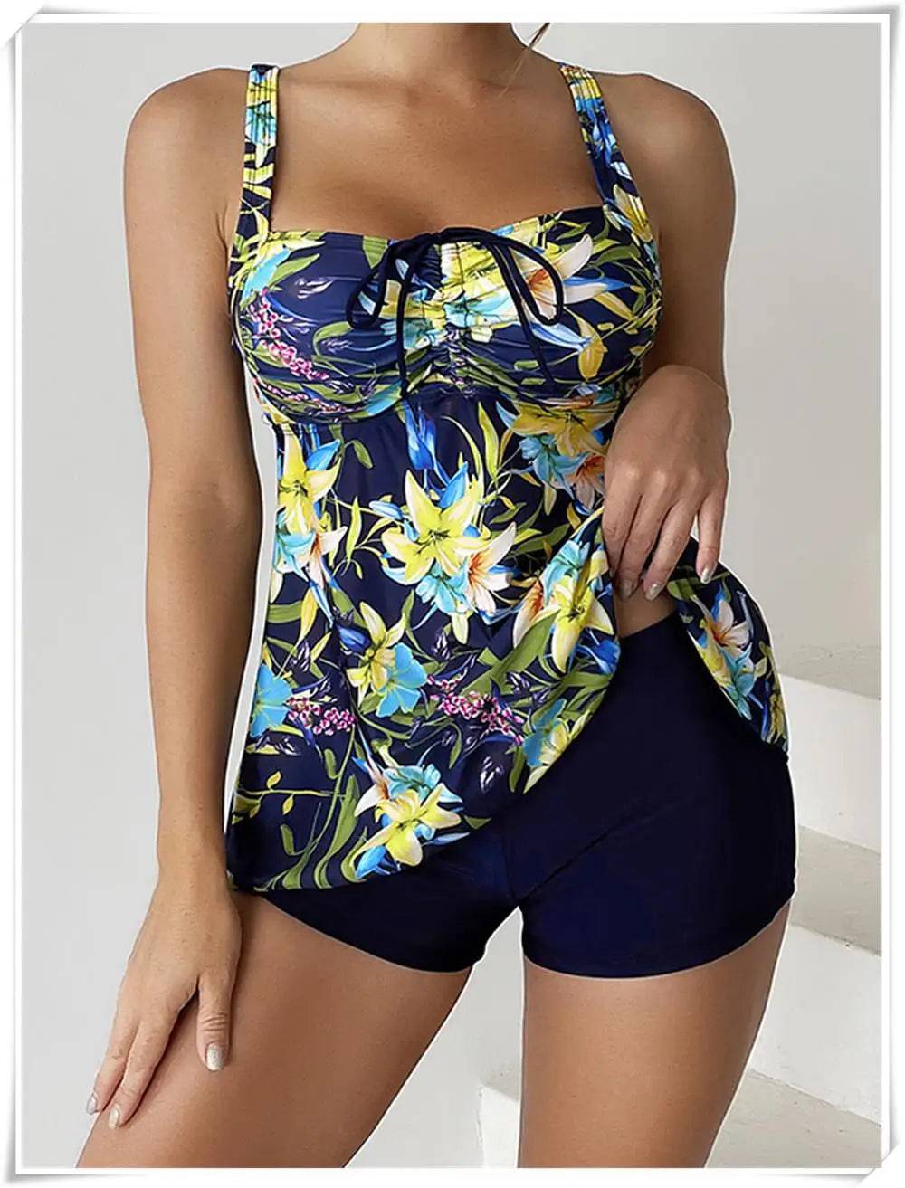 
                  
                    Drawstring Tankini Set Two Piece Swimsuit Short Women Floral Printed Swimwear Female Bathing Suit Beachwear Swimming Summer
                  
                