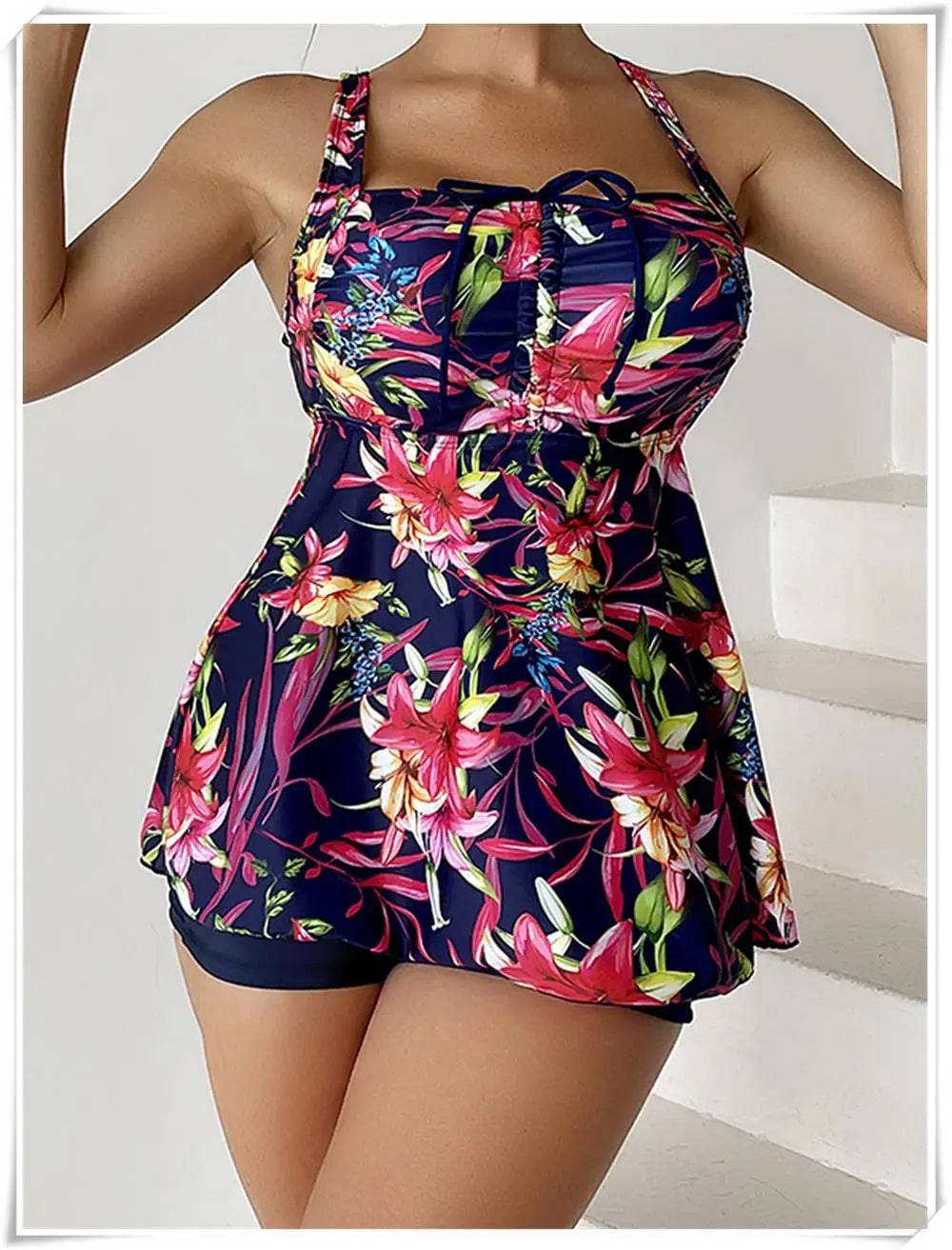 
                  
                    Drawstring Tankini Set Two Piece Swimsuit Short Women Floral Printed Swimwear Female Bathing Suit Beachwear Swimming Summer
                  
                