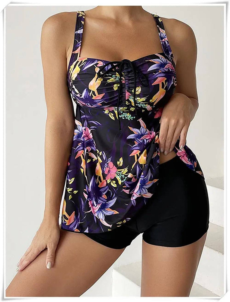 
                  
                    Drawstring Tankini Set Two Piece Swimsuit Short Women Floral Printed Swimwear Female Bathing Suit Beachwear Swimming Summer
                  
                