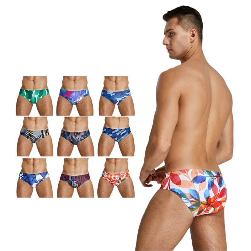 Men's Swim Briefs Printed Swimming Trunks Triangle Professional for Training and Competition MYmen01