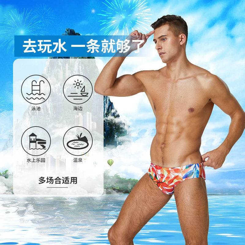 
                  
                    Men's Swim Briefs Printed Swimming Trunks Triangle Professional for Training and Competition MYmen01
                  
                