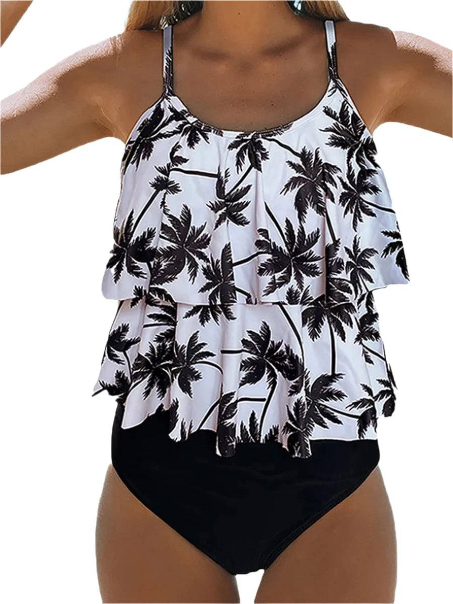 2023 Printed Tankini Two Piece Swimsuit Women Strape Ruffle Swimwear Female Triangle Bathing Suit Beachwear Swimming Summer