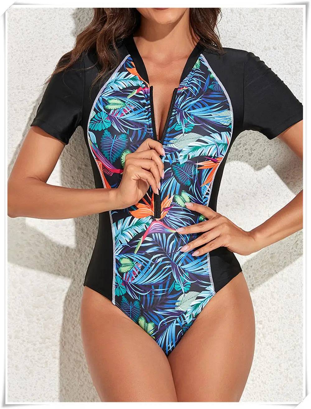 
                  
                    2023 Short Sleeve Zipper One Piece Swimsuit Zebra Print Swimwear Women Diving Clothes Surfing Beachwear Bathing Swimming Suit
                  
                