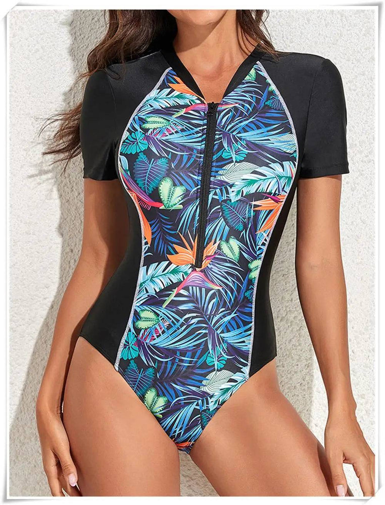 
                  
                    2023 Short Sleeve Zipper One Piece Swimsuit Zebra Print Swimwear Women Diving Clothes Surfing Beachwear Bathing Swimming Suit
                  
                