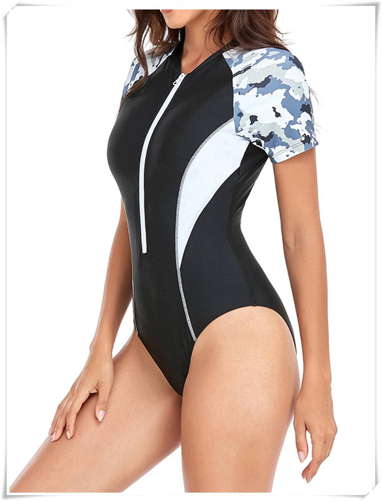 
                  
                    2023 Short Sleeve Zipper One Piece Swimsuit Zebra Print Swimwear Women Diving Clothes Surfing Beachwear Bathing Swimming Suit
                  
                