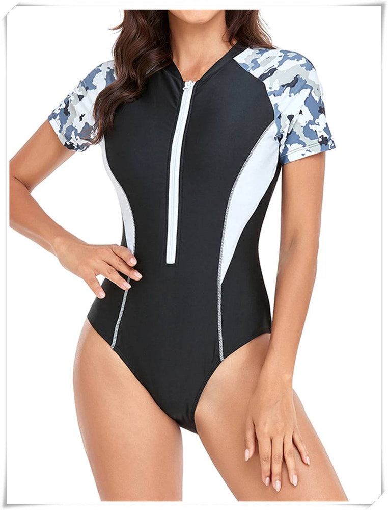 
                  
                    2023 Short Sleeve Zipper One Piece Swimsuit Zebra Print Swimwear Women Diving Clothes Surfing Beachwear Bathing Swimming Suit
                  
                