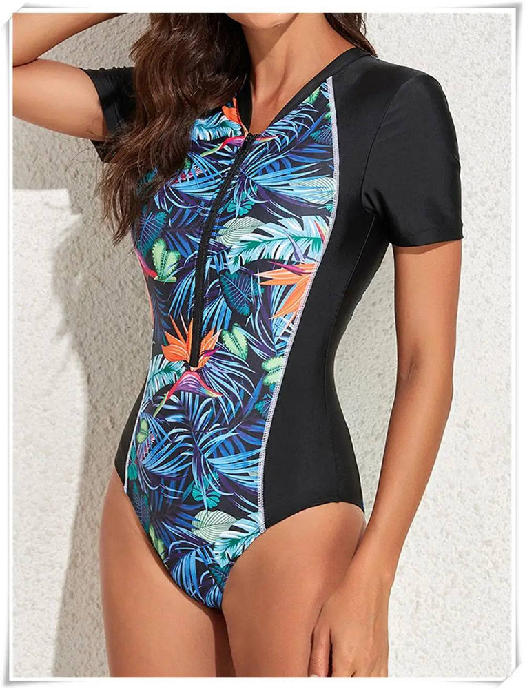 
                  
                    2023 Short Sleeve Zipper One Piece Swimsuit Zebra Print Swimwear Women Diving Clothes Surfing Beachwear Bathing Swimming Suit
                  
                