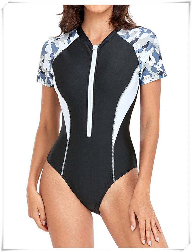 
                  
                    2023 Short Sleeve Zipper One Piece Swimsuit Zebra Print Swimwear Women Diving Clothes Surfing Beachwear Bathing Swimming Suit
                  
                