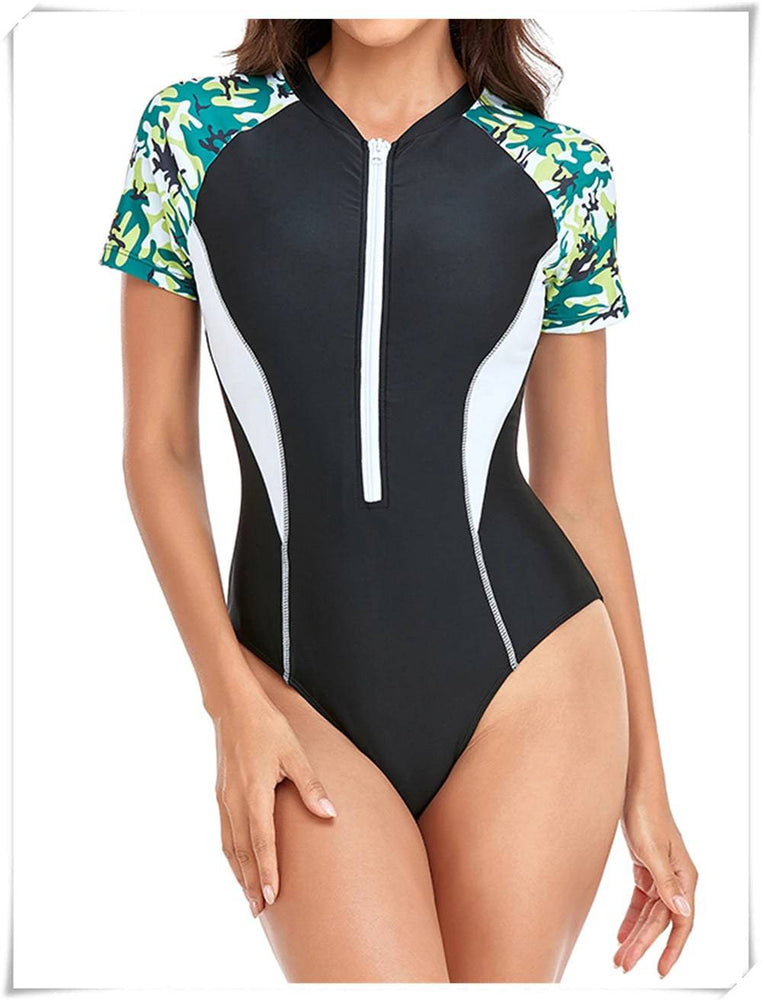 
                  
                    2023 Short Sleeve Zipper One Piece Swimsuit Zebra Print Swimwear Women Diving Clothes Surfing Beachwear Bathing Swimming Suit
                  
                