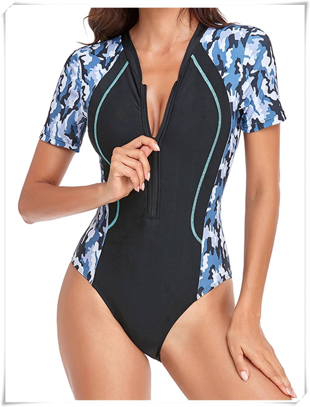 
                  
                    2023 Short Sleeve Zipper One Piece Swimsuit Zebra Print Swimwear Women Diving Clothes Surfing Beachwear Bathing Swimming Suit
                  
                