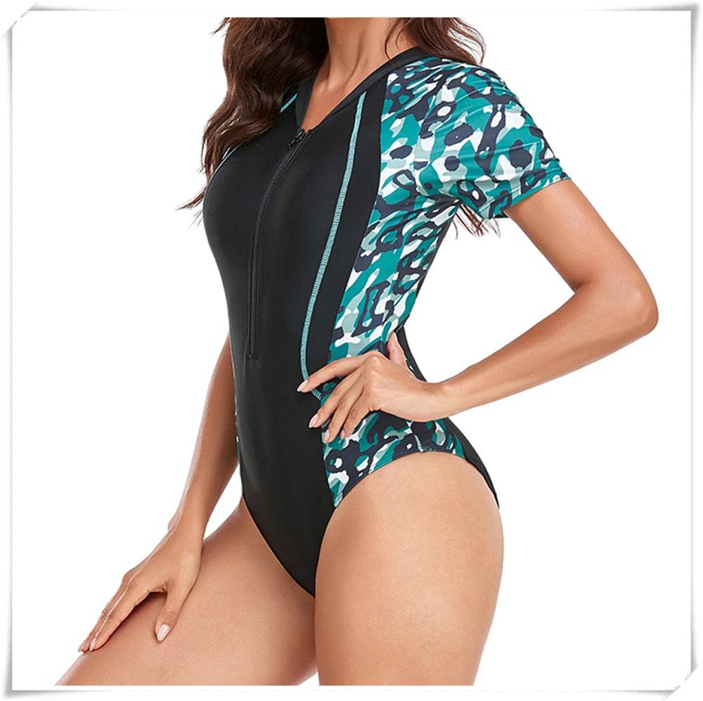 
                  
                    2023 Short Sleeve Zipper One Piece Swimsuit Zebra Print Swimwear Women Diving Clothes Surfing Beachwear Bathing Swimming Suit
                  
                