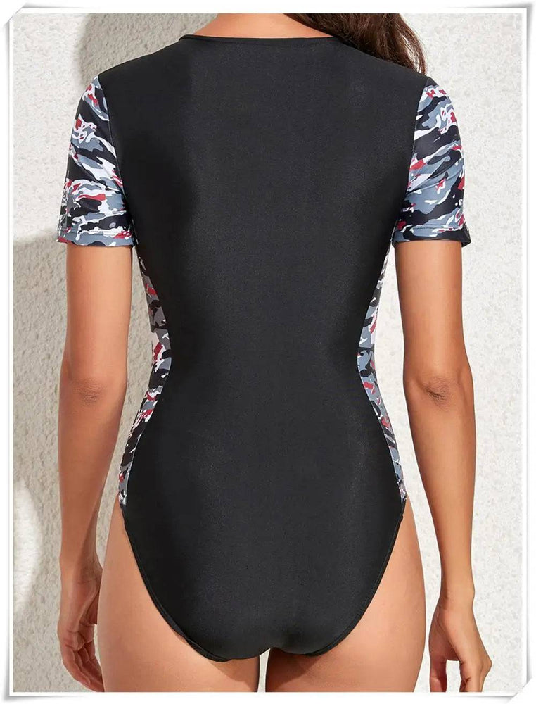 
                  
                    2023 Short Sleeve Zipper One Piece Swimsuit Zebra Print Swimwear Women Diving Clothes Surfing Beachwear Bathing Swimming Suit
                  
                