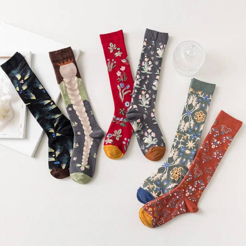 
                  
                    Stockings Women's Literary And Artistic Oil Painting Retro Flower Personality Leg Socks New Style Less Than Knee Wholesale
                  
                