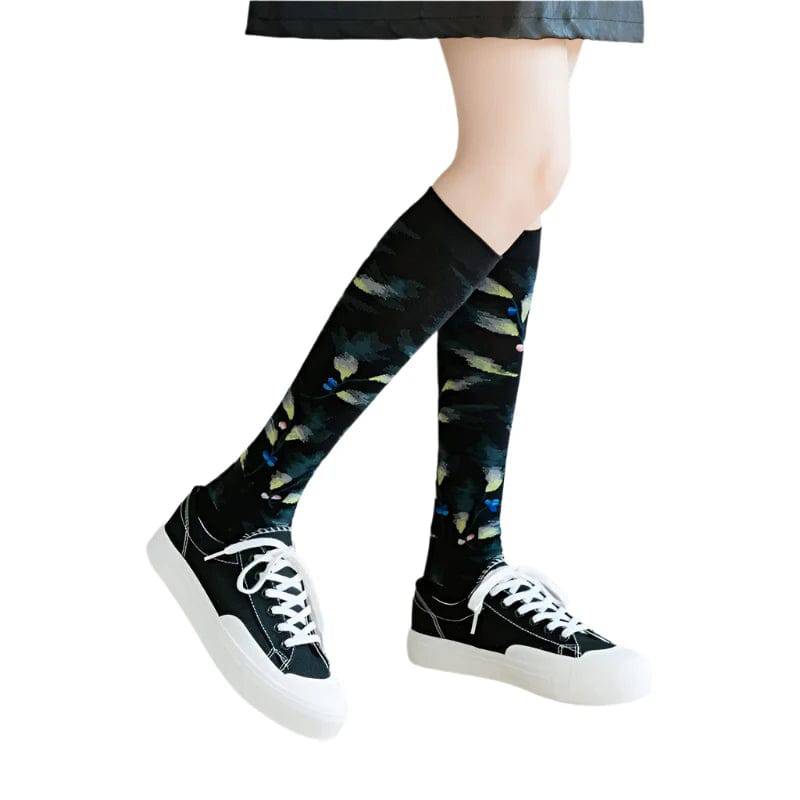 Stockings Women's Literary And Artistic Oil Painting Retro Flower Personality Leg Socks New Style Less Than Knee Wholesale