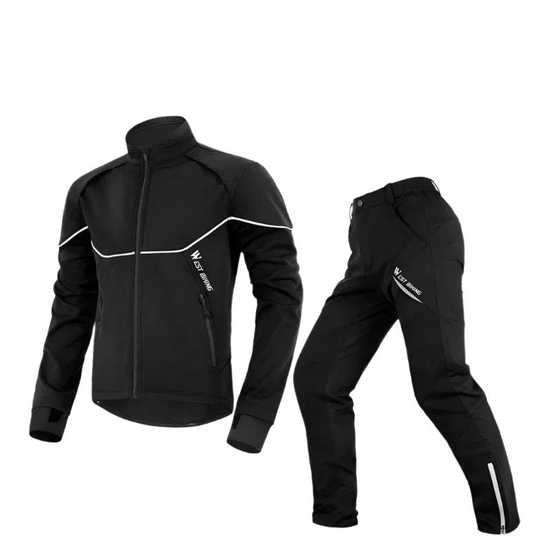 WEST BIKING Winter Warm Cycling Jacket Set Reflective Men's Cycling Jacket Pants Long Windproof MTB Bike Clothes Bicycle Suit