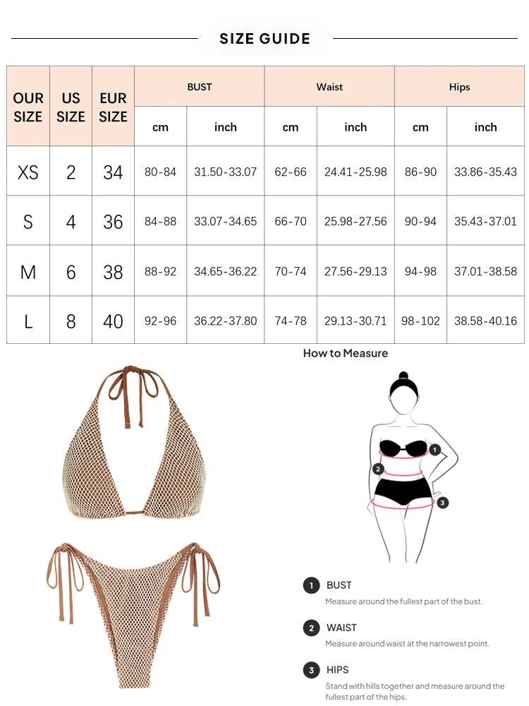 
                  
                    Women's Swimsuit Swimwear Matching Multiway Contrast Fishnet Halter Bandeau Tie Side Tanga Two Piece Bikinis Female Bikinis Set
                  
                